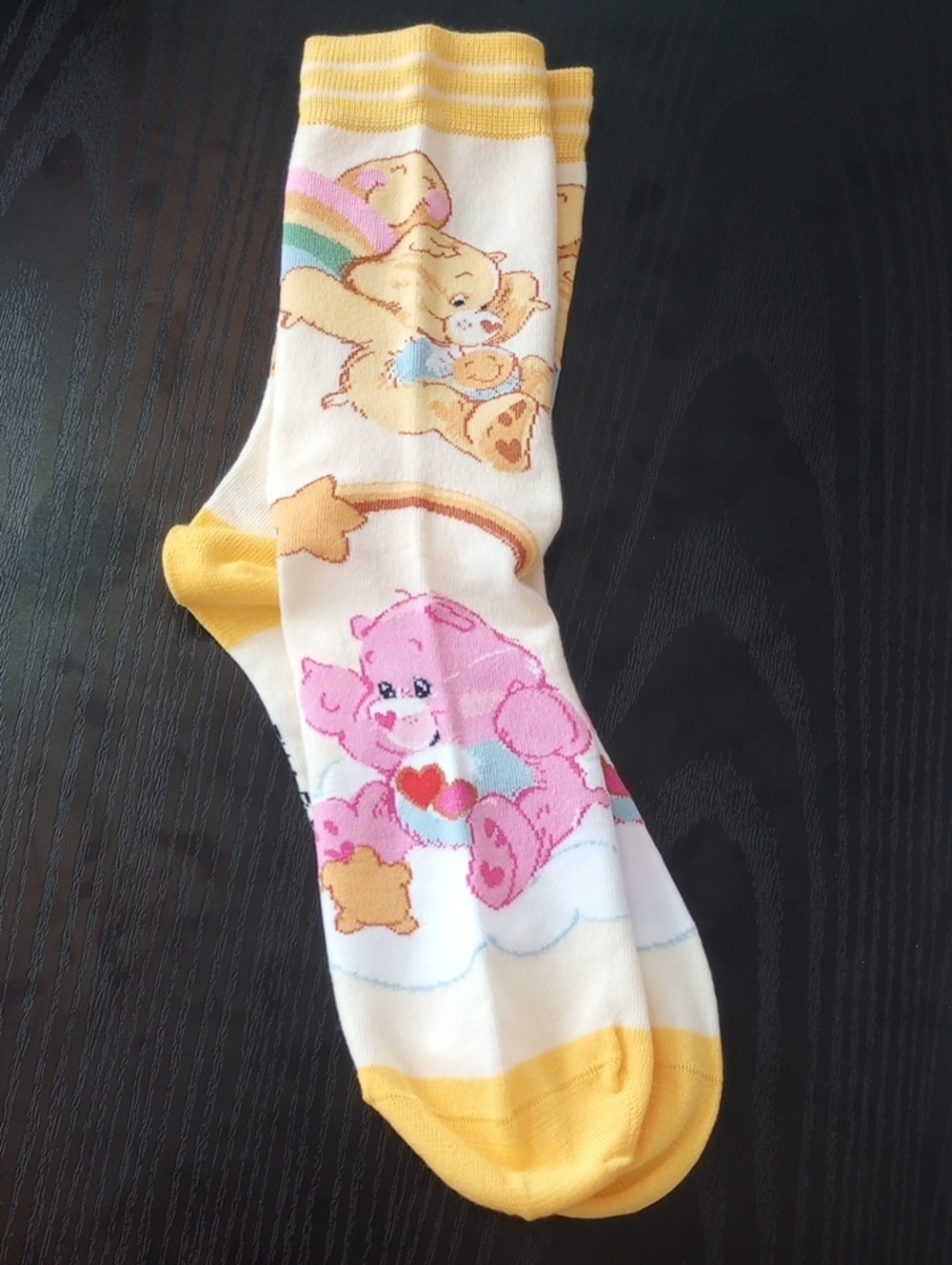 Care Bears Cream Yellow Crew Mid-calf Socks with Pink & Yellow Bears